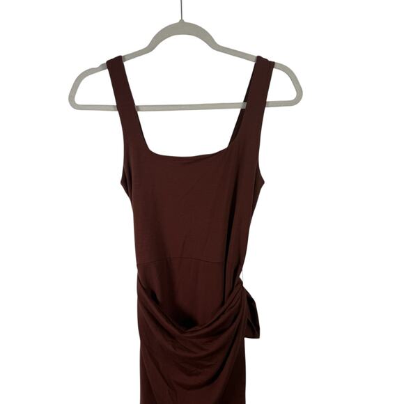 Quince Tencel Jersey Side Tie Midi Wrap Dress Brown Sleeveless NEW Womens Small - Picture 3 of 8